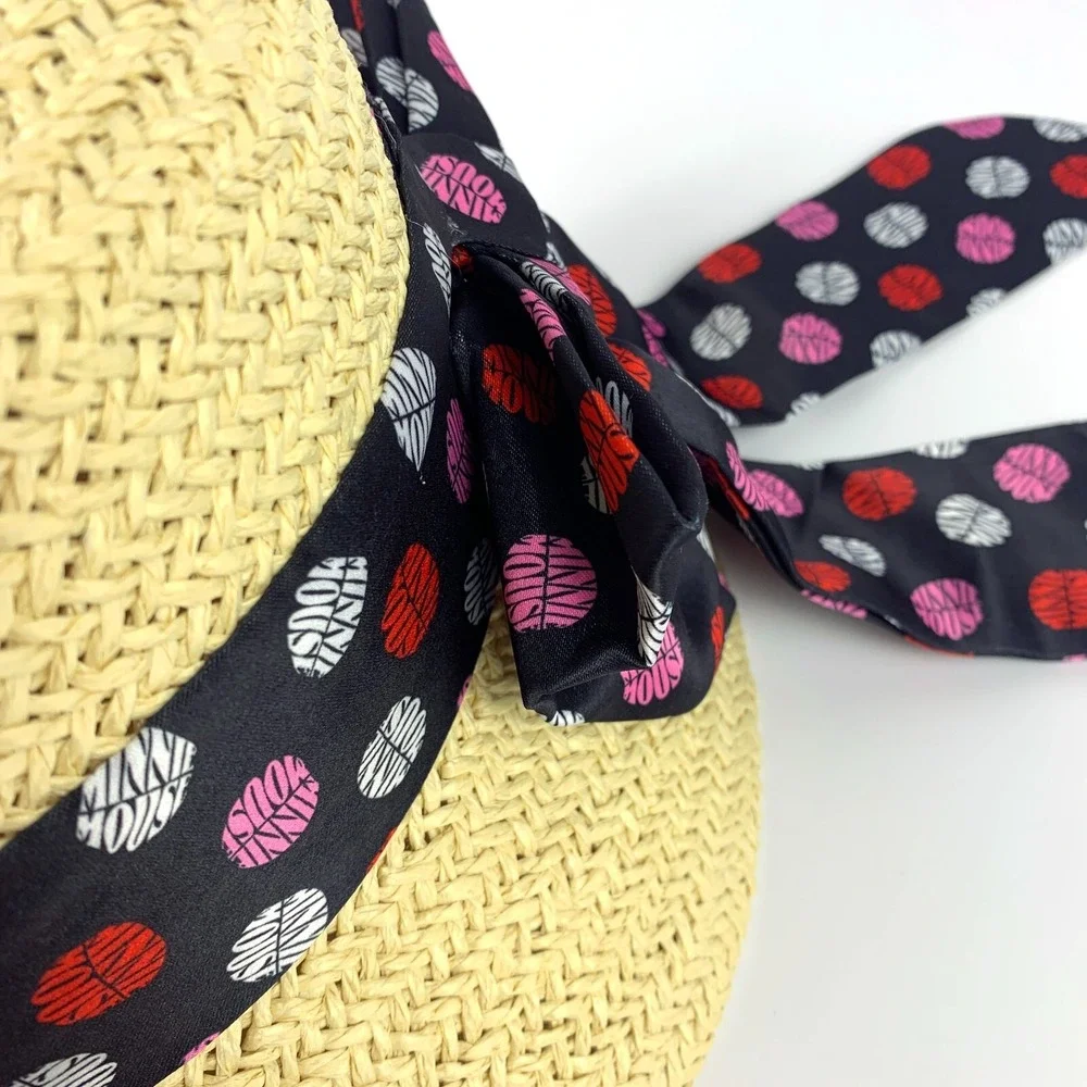 Disney Straw Sun Bucket Hat Minnie Mouse Bow Polka Dots say‎ Minnie Mouse OSFM